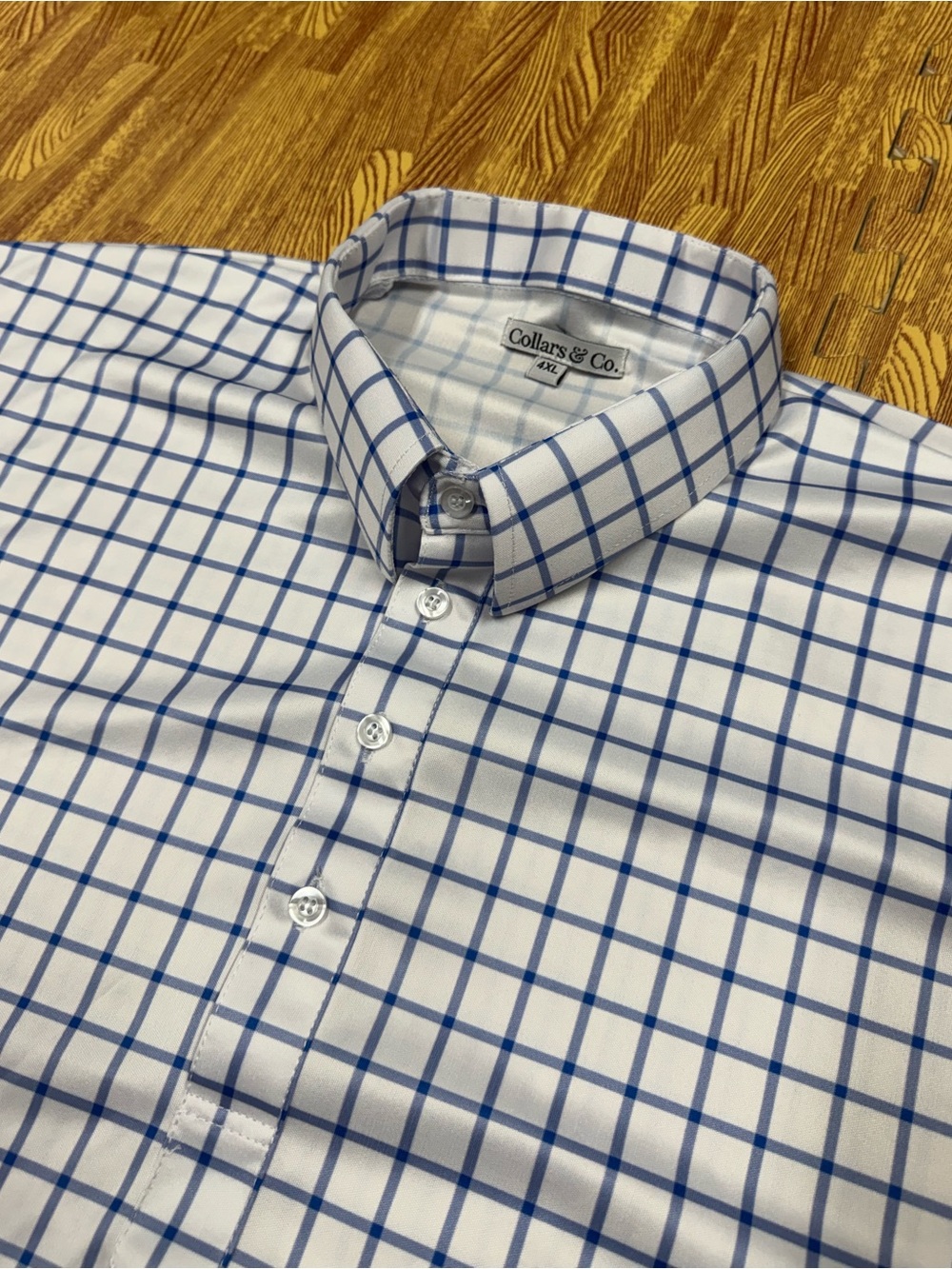 Collars and Co Shirt Mens 4XL White Blue Plaid Dress Collar Polo Performance